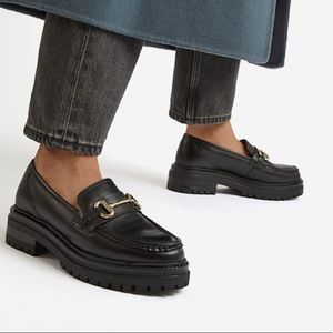 Dune Gallagher Loafers Platform Black Gold Hardware